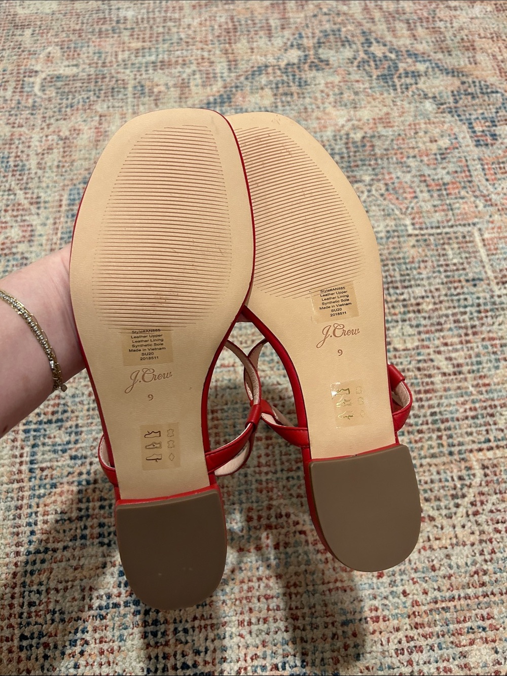 J. Crew Red Leather T-Strap Sandals with Ankle Buckle - never worn! - Picture 3 of 3